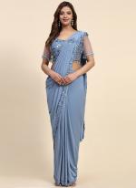 Imported Blue Party Wear Embroidery Work Ready To Wear Saree